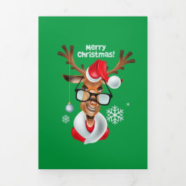 Rendier vrolijk kerstfeest drieluik wenskaart