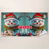 Rendier Vrolijk Kerstfeest Gepersonaliseerde Kinde Strandlaken (Voorkant)