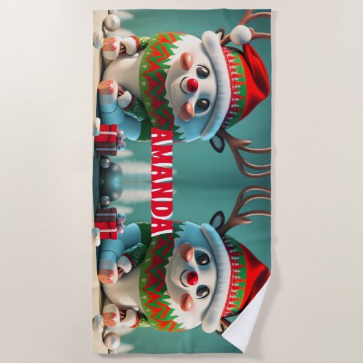 Rendier Vrolijk Kerstfeest Gepersonaliseerde Kinde Strandlaken (Voorkant)