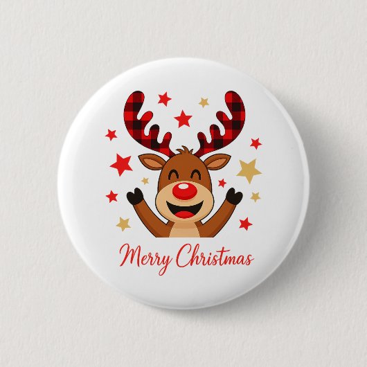 Rendier vrolijk kerstfeest ronde button 5,7 cm (Voorkant)