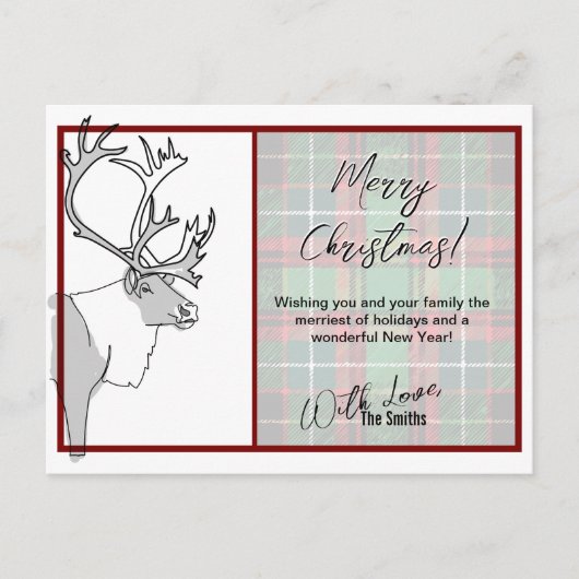Rendier Vrolijk Kerstplaid Briefkaart (Voorkant)