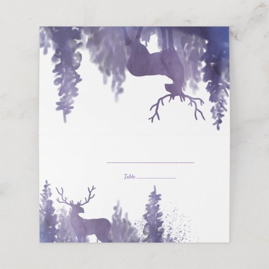 Rendier Waterverf Paarse bruiloft plaats kaart Plaatskaartje (Buitenkant ongevouwen)