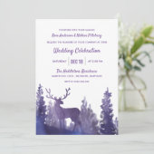 Rendier Waterverf Paarse | Winter bruiloft Kaart (Staand voorkant)