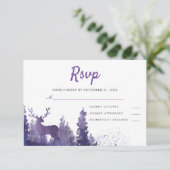 Rendier Waterverf Paarse Winter bruiloft RSVP Kaartje (Staand voorkant)