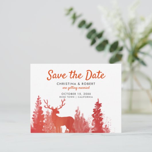 Rendier Waterverf Red Winter Save The Date Aankondigingskaart (Staand voorkant)