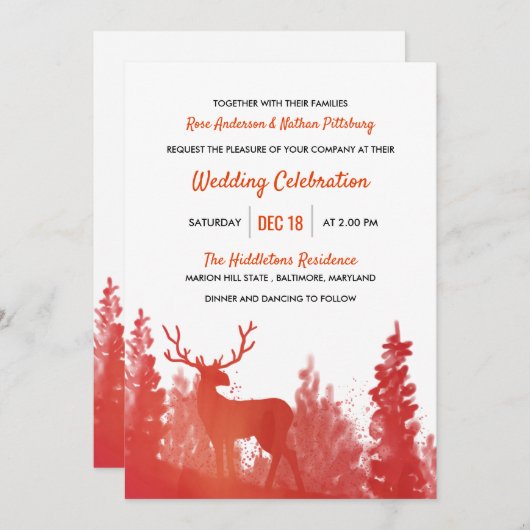 Rendier Waterverf rood | Winter bruiloft Kaart (Voorkant / Achterkant)
