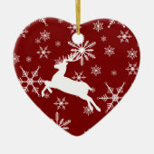 Rendier White Snowflake op rood patroon Keramisch Ornament (Voorkant)