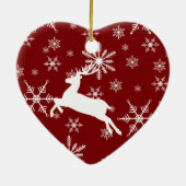 Rendier White Snowflake op rood patroon Keramisch Ornament (Achterkant)