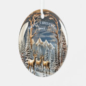 Rendier Winter Bergen Metalen Ornament (Voorkant links)