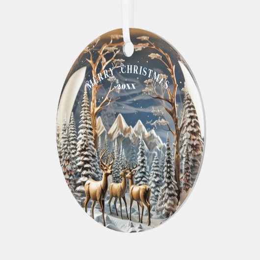 Rendier Winter Bergen Metalen Ornament (Voorkant links)