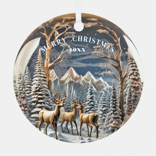 Rendier Winter Bergen Metalen Ornament (Achterkant)