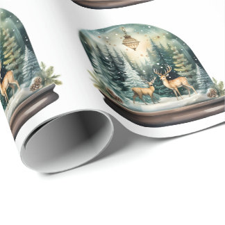 Rendier Winter Bos Waterverf Sneeuwbol Cadeaupapier