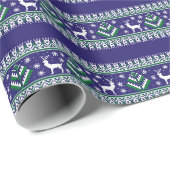 Rendier Winter Fair Isle Patroon in donkerblauw Cadeaupapier (Rol Hoek)