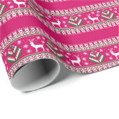 Rendier Winter Fair Isle Patroon in roze Cadeaupapier (Rol Hoek)