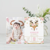 Rendier Winter Gold Snowflakes Verjaardagsfoto Kaart (Staand voorkant)