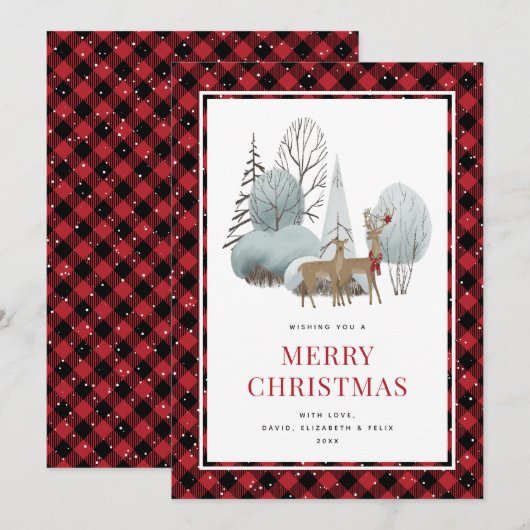 Rendier Winter Scene Red Merry Christmas Feestdagenkaart (Voorkant / Achterkant)