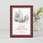 Rendier Winter Scene Red Merry Christmas Feestdagenkaart (Staand voorkant)