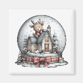 Rendier Winter Snow Globe Kerstmagneet Magneet (Voorkant)