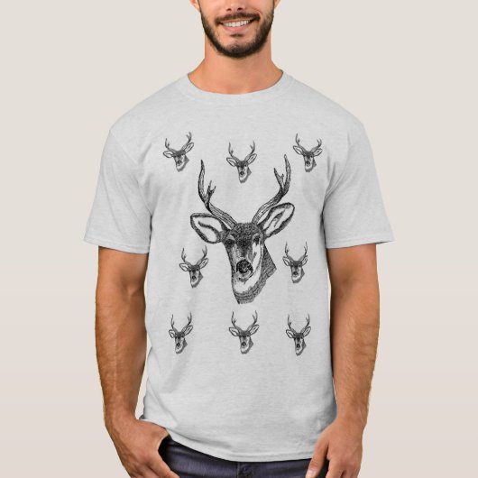 Rendier wit zwart mannen T-shirt longsleeve (Voorkant)