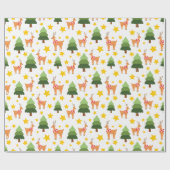 Rendier Wonderland Kerstboom Sterren Wit Cadeaupapier (Vlak)