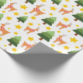 Rendier Wonderland Kerstboom Sterren Wit Cadeaupapier (Hoek)