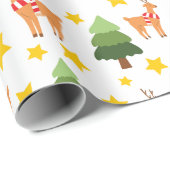 Rendier Wonderland Kerstboom Sterren Wit Cadeaupapier (Rol Hoek)