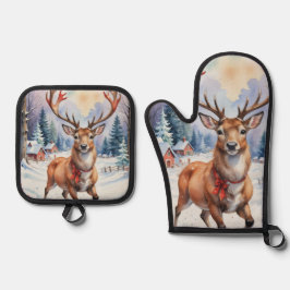 Rendier Wonderland: Vakantie Gelukzaligheid Ovenwant & Pannenlap Set