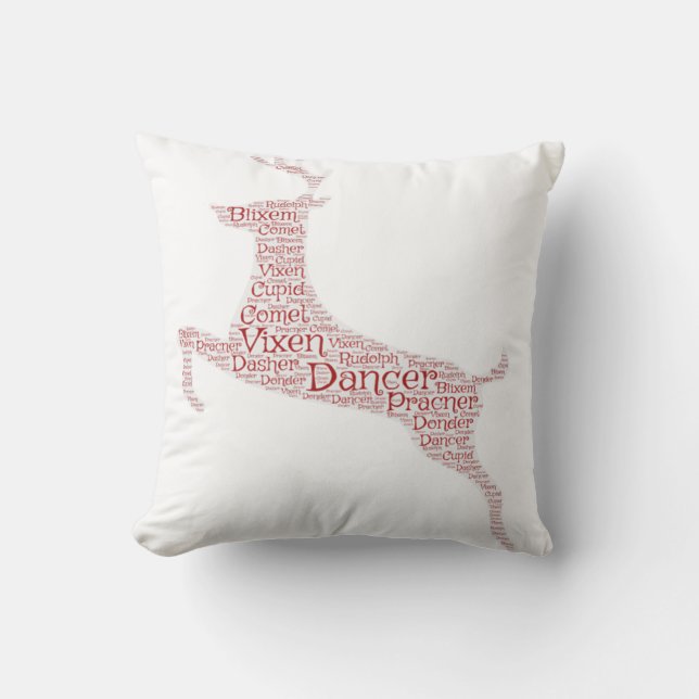 Rendier Word Art Rudolph Blixem Comet Cupid Kussen (Voorkant)