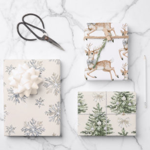 Rendier Zilveren Sneeuwvlokken Kerstbomen Inpakpapier Vel