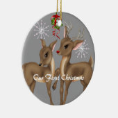 rendier zoenen; Ons eerste kerstfeest Keramisch Ornament (Rechts)