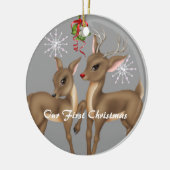 rendier zoenen; Ons eerste kerstfeest Keramisch Ornament (Links)