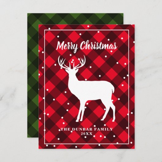 rendierantler lumberjack buffalo plaid rustic feestdagenkaart (Voorkant / Achterkant)