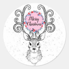RendierAntlers en Floral Wreath Holiday Ronde Sticker