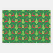 Rendierbomen en kerstbomen in rood en groen 3 inpakpapier vel (Voorkant 3)