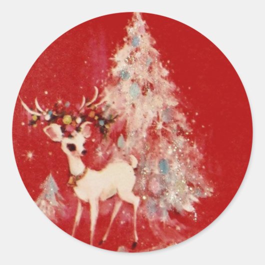  rendierboom en kerstboom ronde sticker (Voorkant)