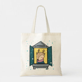 Rendieren aan het raam tote bag