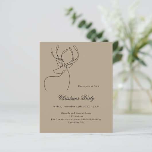 Rendieren ambacht beige Kerstmis Party uitnodiging (Staand voorkant)