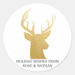 rendieren   Antler   Faux Gold Foil   Vakantie Ronde Sticker