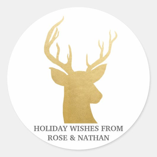 rendieren | Antler | Faux gouden folie | Vakantie Ronde Sticker (Voorkant)