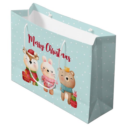 rendieren, Beer en konijnenkerstmis Groot Cadeauzakje (Voorkant Gekanteld)