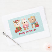 rendieren, Beer en konijnenkerstmis Rechthoekige Sticker (Envelop)