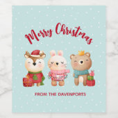 rendieren, Beer en konijnenkerstmis Wijn Etiket (Enkel label)