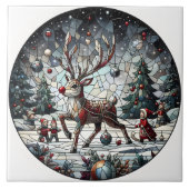 Rendieren dansen in een winterwonderland tegeltje (Voorkant)