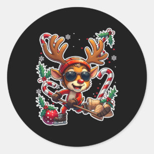 Rendieren die hockey spelen met Kerstmis Xmas Kind Ronde Sticker