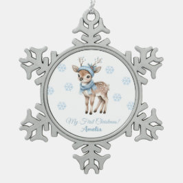 Rendieren een 1e kerst tin sneeuwvlok ornament