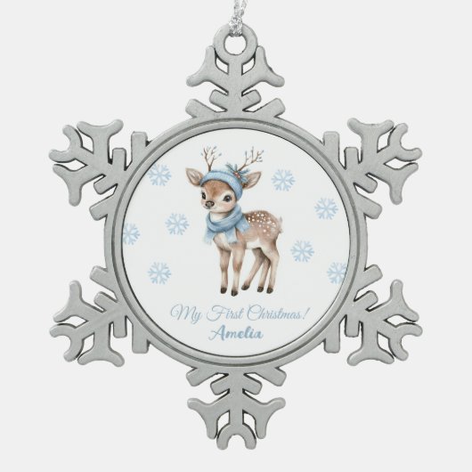 Rendieren een 1e kerst tin sneeuwvlok ornament (Voorkant)