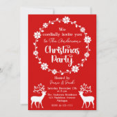 Rendieren en Bloemen Lijst Nordic Christmas Party Kaart (Voorkant)
