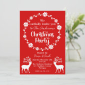 Rendieren en Bloemen Lijst Nordic Christmas Party Kaart (Staand voorkant)
