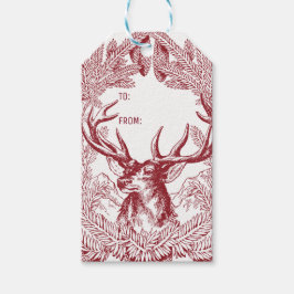 Rendieren en dennen kochten rustieke kerst cadeaulabel