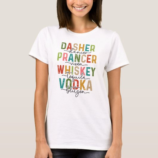 Rendieren en Drinken Kerst Grappig T-shirt (Voorkant)